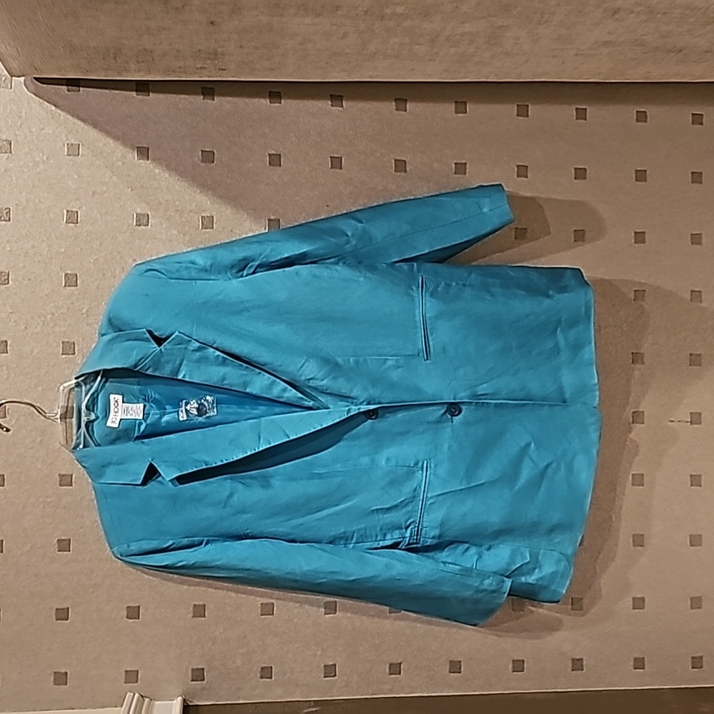JG Hook, Aqua Blue Blazer  long sleeves, Size Plus 14WT, Linen Blend